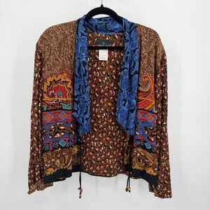 Vtg 80s CAROLINE LITTLE Women's 12 Jacket Art-to-Wear Abstract Beaded Tassel